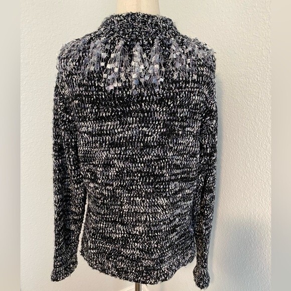 Jeune Jeunessee wool blend designer silver black sweater fringe ribbon detail S - Picture 4 of 10